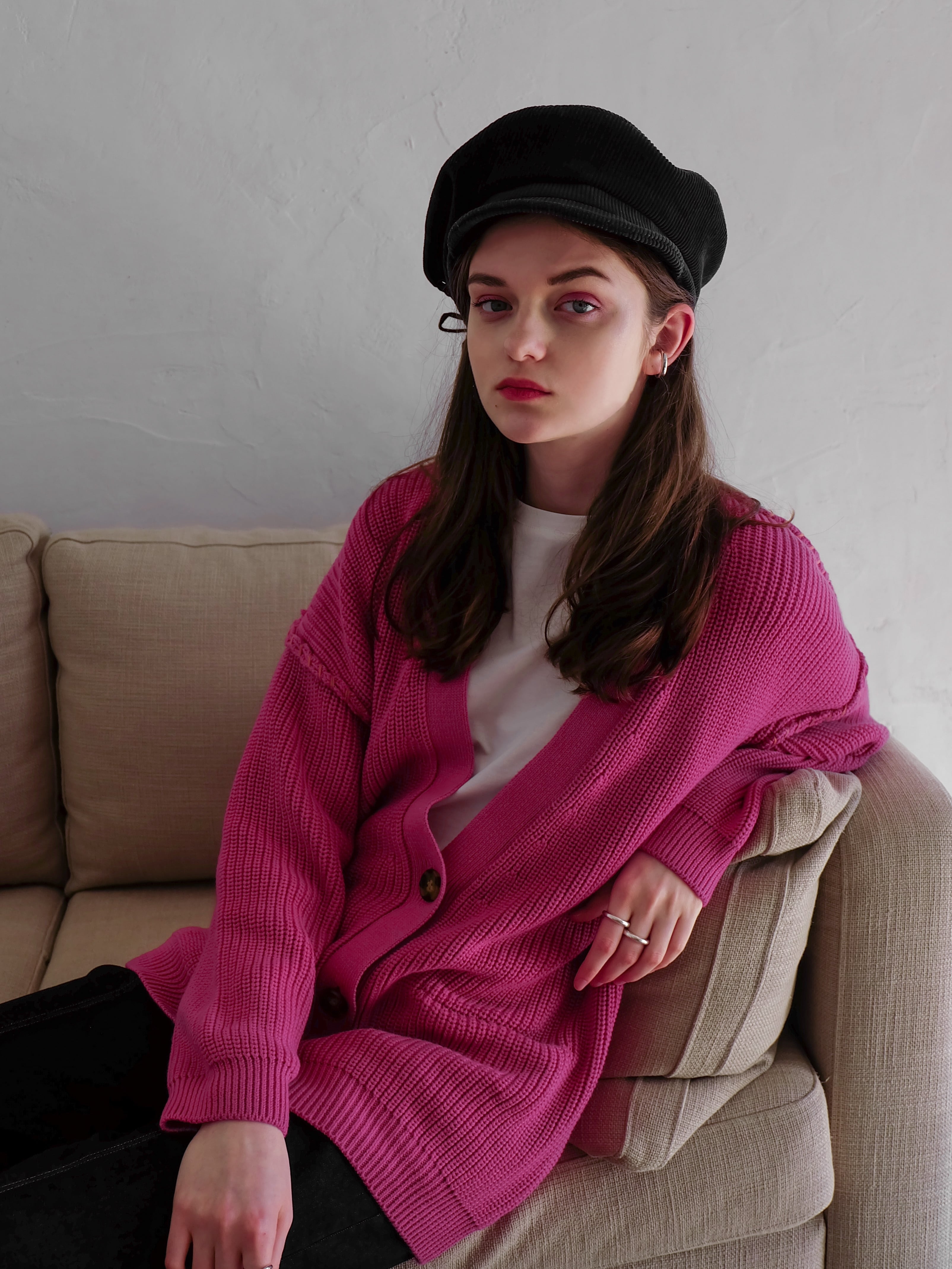 hand stitch knit cardigan（pink） | Katrin TOKYO