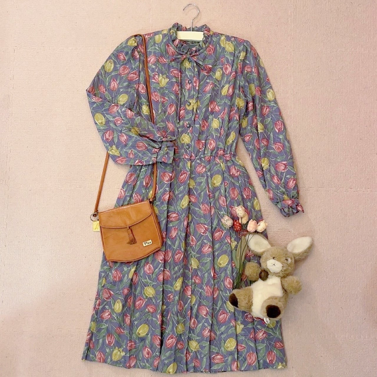 yellow red tulip frill ribbon one-piece