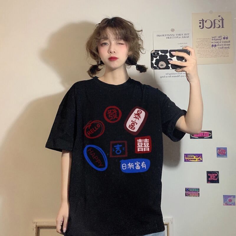 スプリングルーズラウンドネックプルオーバー プリントTシャツ トップス 春物 Oネック YY-ファッション83373259745