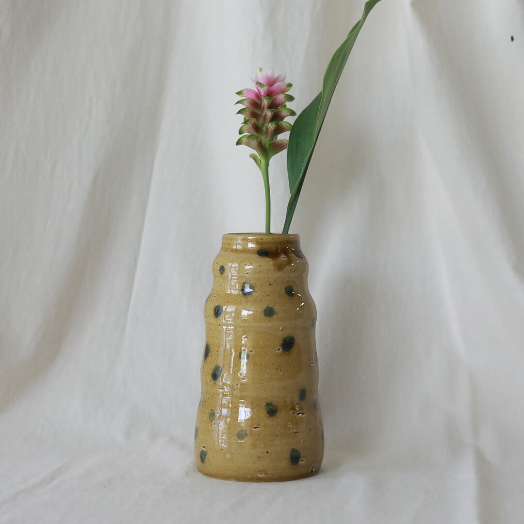 CANASA (カナサ) フラワーベース 鉄絵 [黄釉青ドット] ⓵ 1.2 | FREEPARK