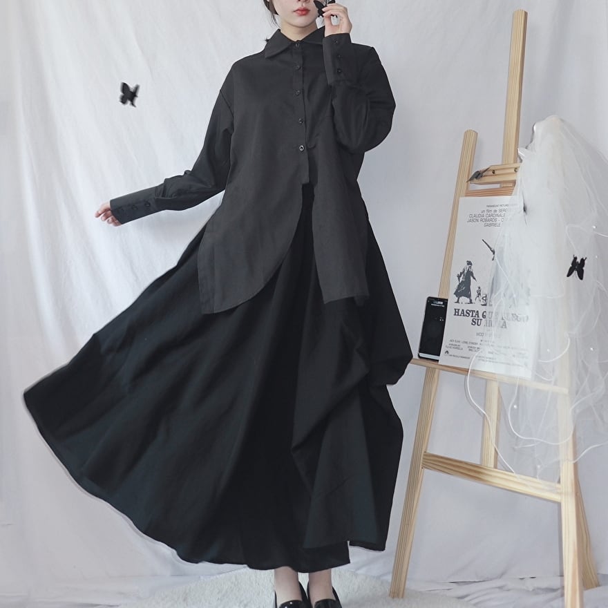 サブカル 服 地雷系 通販 スカート ロング丈 フレアスカート ゆったりめ 山本耀司風 闇かわいい ゴシック バンギャ