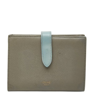セリーヌ ミディアム ストラップ ウォレット 二つ折り財布 ベージュ ブルー レザー レディース CELINE 【中古】