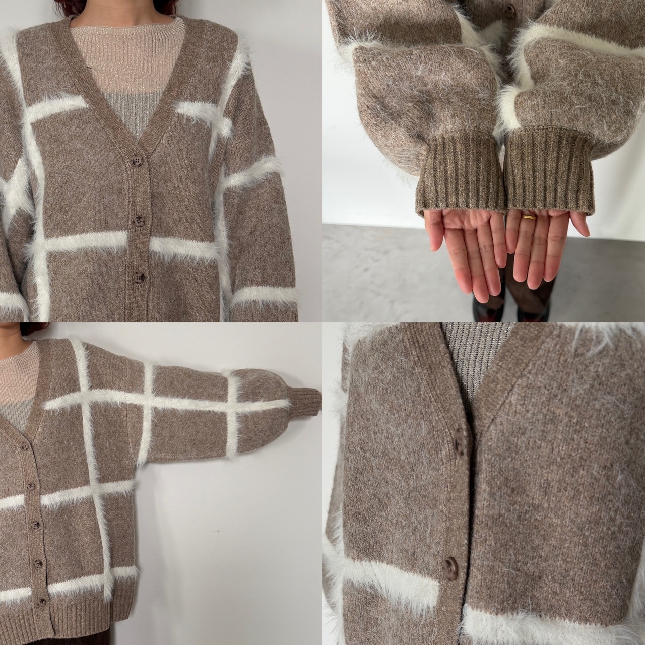 ラージチェックニットCD/ベージュ