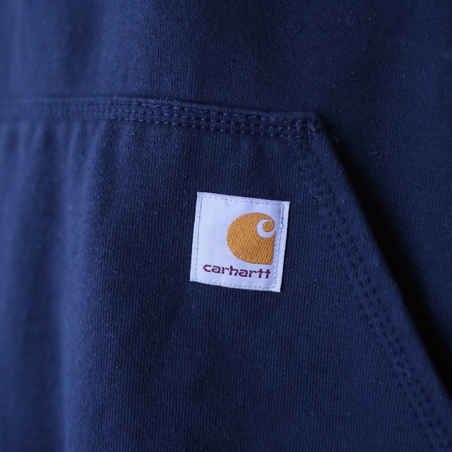 "Carhartt" sleeve logo printed over silhouette navy sweat parka