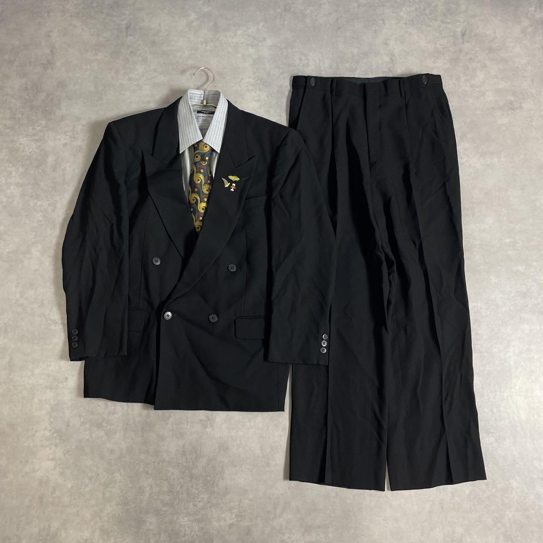 90s vintage スーツ ダブル セットアップ ピンズ No.11黒グレー