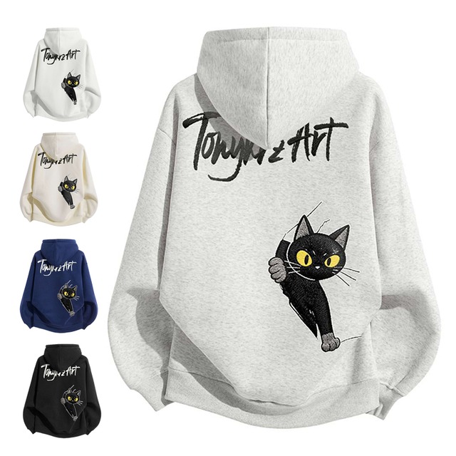 【ImcTLシリーズ】★パーカー★ ユニセックス 5color トップス カジュアル メンズ レディース 猫 ネコ ねこ 黒 青 灰