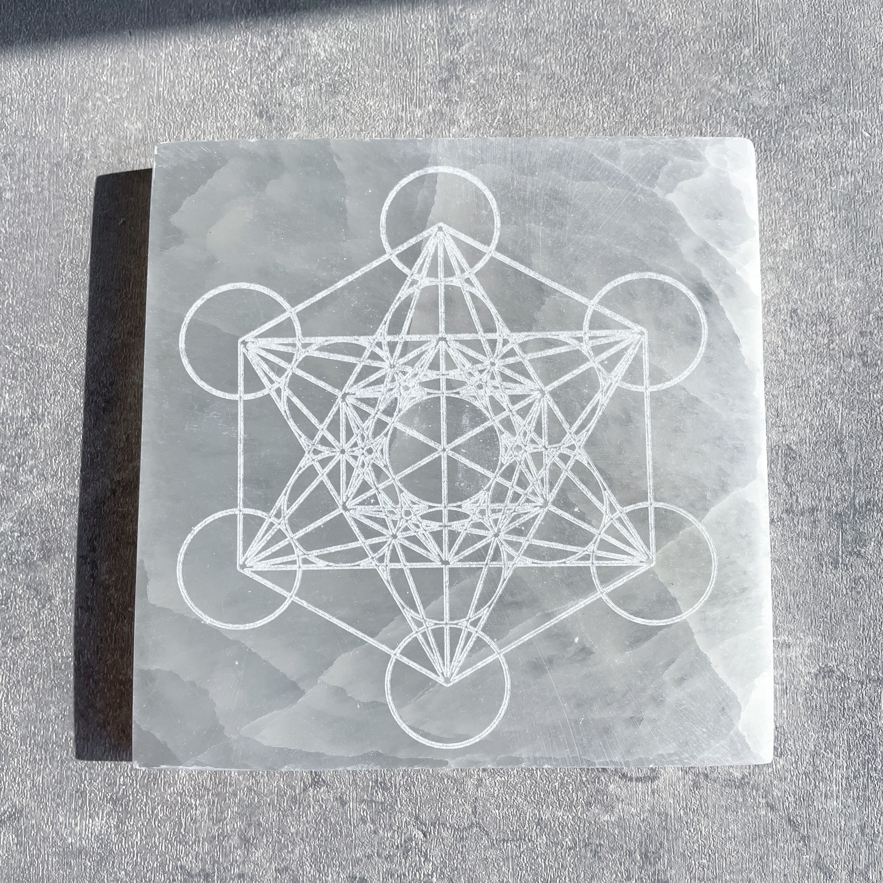 セレナイトのプレート(メタトロンキューブ)スクエア08◇Selenite Metatron's Cube◇クリスタルグリッド◇神聖幾何学