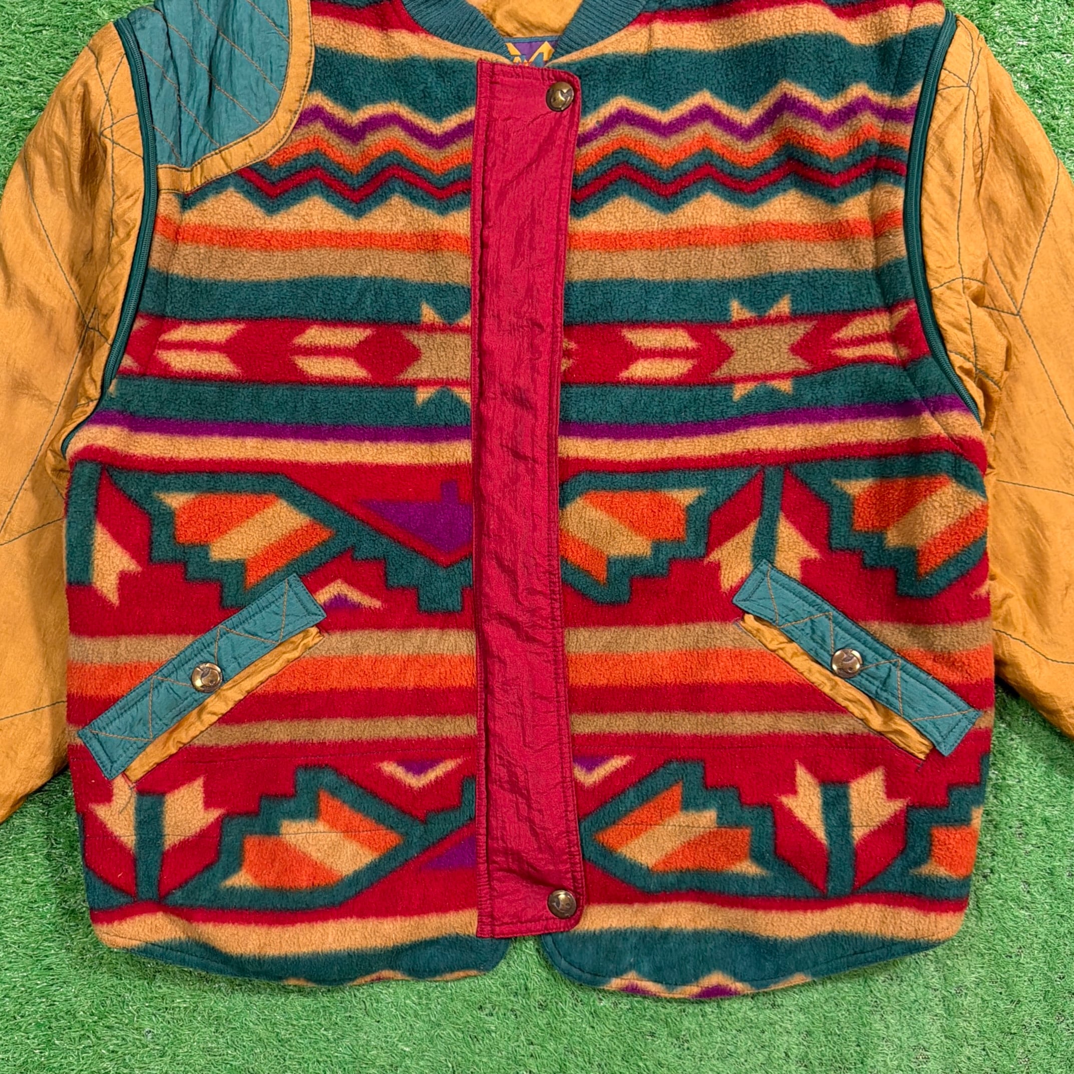 Men's】 80s - 90s ネイティブ柄 フリース切り返し ナイロン 中綿