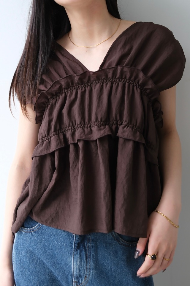 ２WAY Shirring Gather Top Bustier 2wayシャーリングギャザートップスビスチェ　Brown