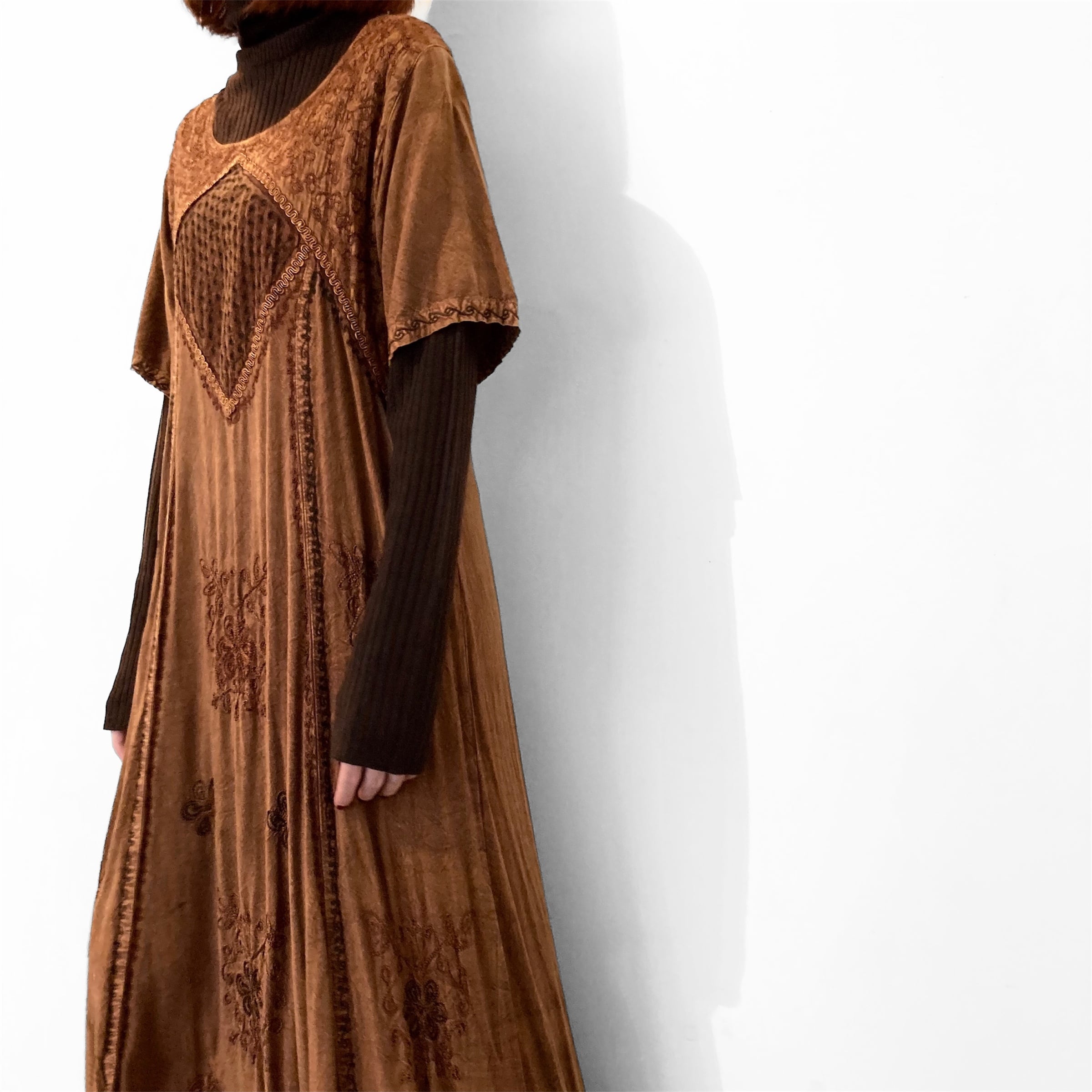 Vintage Brown India Rayon Dress / ブラウンインド刺繍レーヨンワンピース