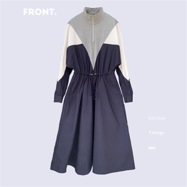 配色ハーフジップワンピース 10806