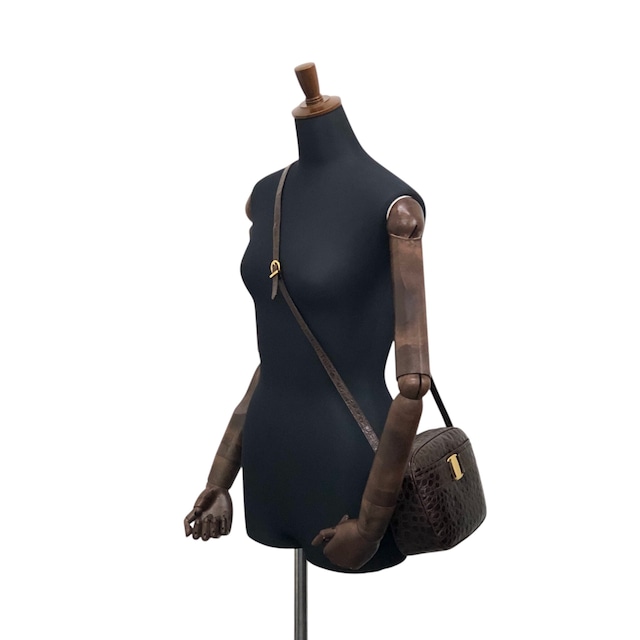 Salvatore Ferragamo サルヴァトーレ フェラガモ ショルダーバッグ ブラウン ヴァラリボン クロコ型押し vintage ヴィンテージ オールド xth3zu