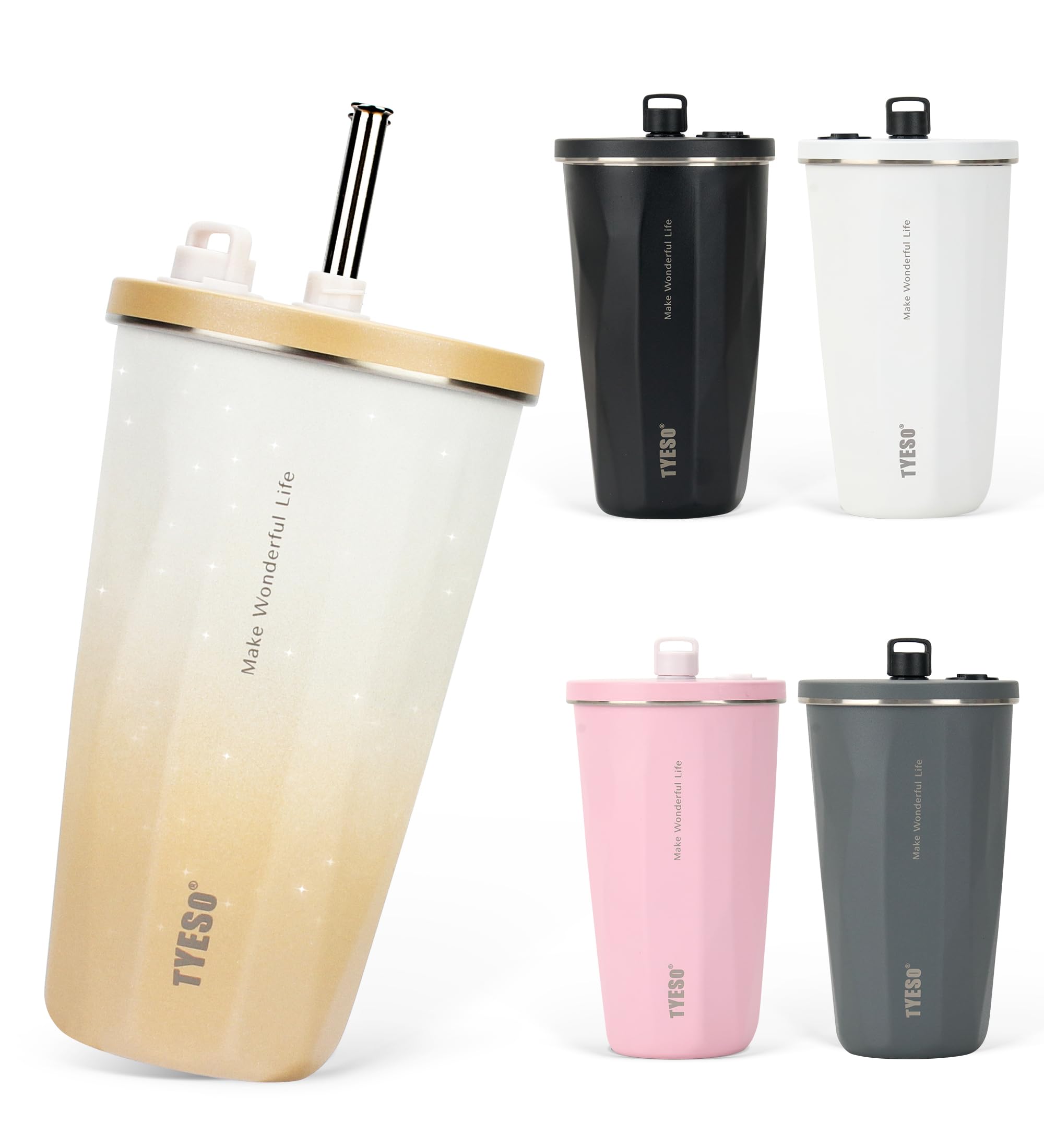 【数量限り】TYESO タンブラー ストロー付き 600ml ステンレス 蓋付き 真空断熱 保温 保冷 アウトドア 持ち運び便利 直飲み 漏れない 大容量 多色 トラベル 2025年アップグレード版