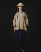 【suie】Polka dot gathered sleeve tunic/ポルカドットパフスリーブチュニック(ブラウン×ブラックドット)
