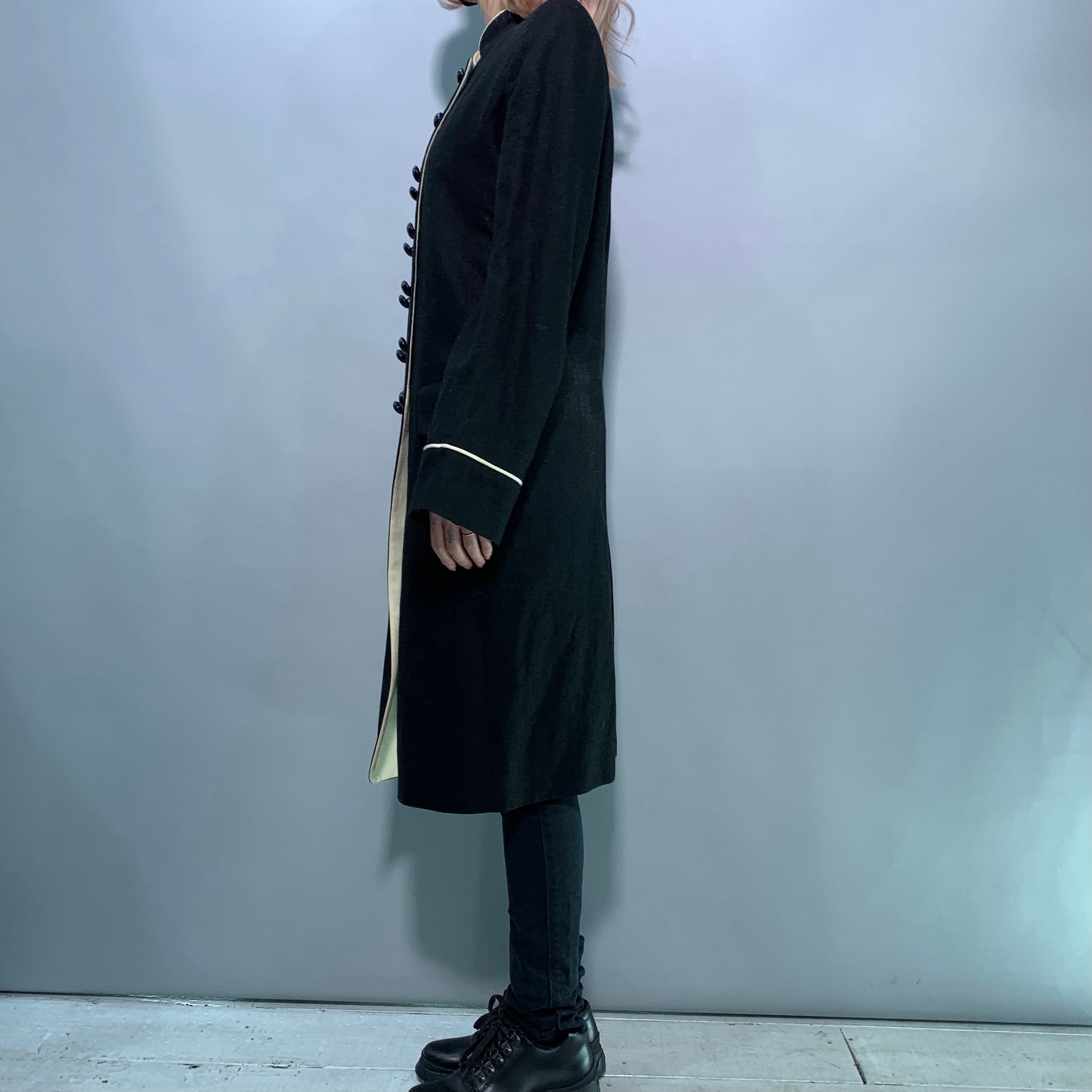 ANN DEMEULEMEESTER】本人期 ウールナポレオンスリムロングコート