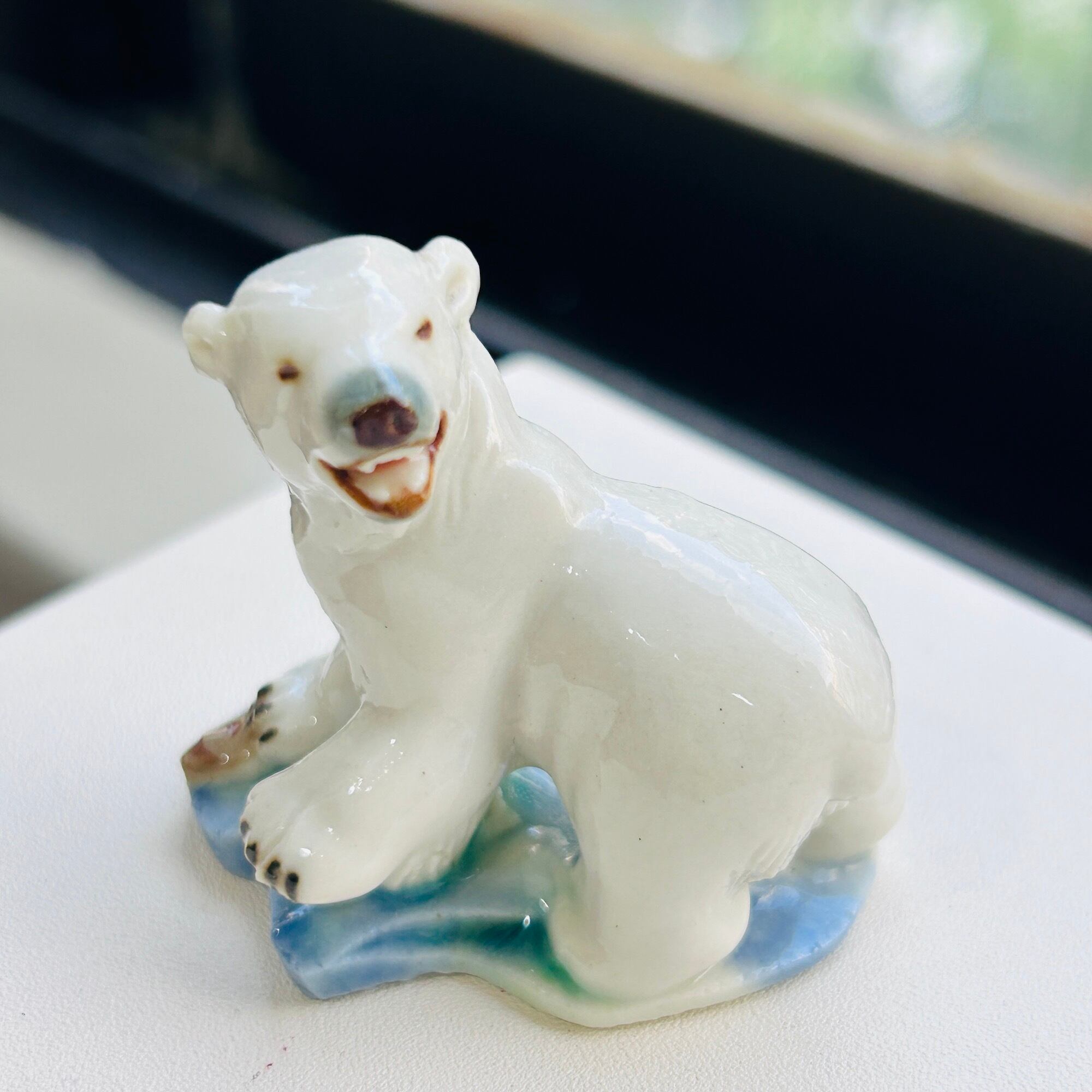50s 英国 WADE Whimsies ポーラーベアミニ陶器動物フィギュア置物