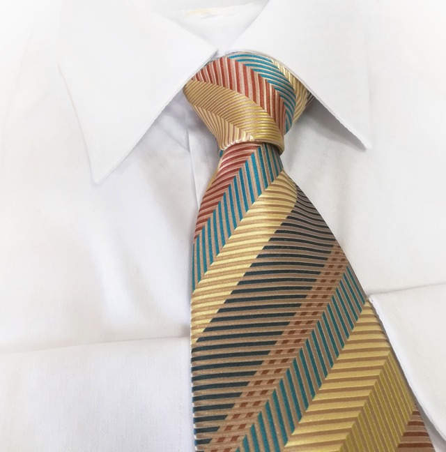 ポップなジグザグ風ブロックストライプのネクタイ -Poppy Zigzaggy Striped Necktie -0039