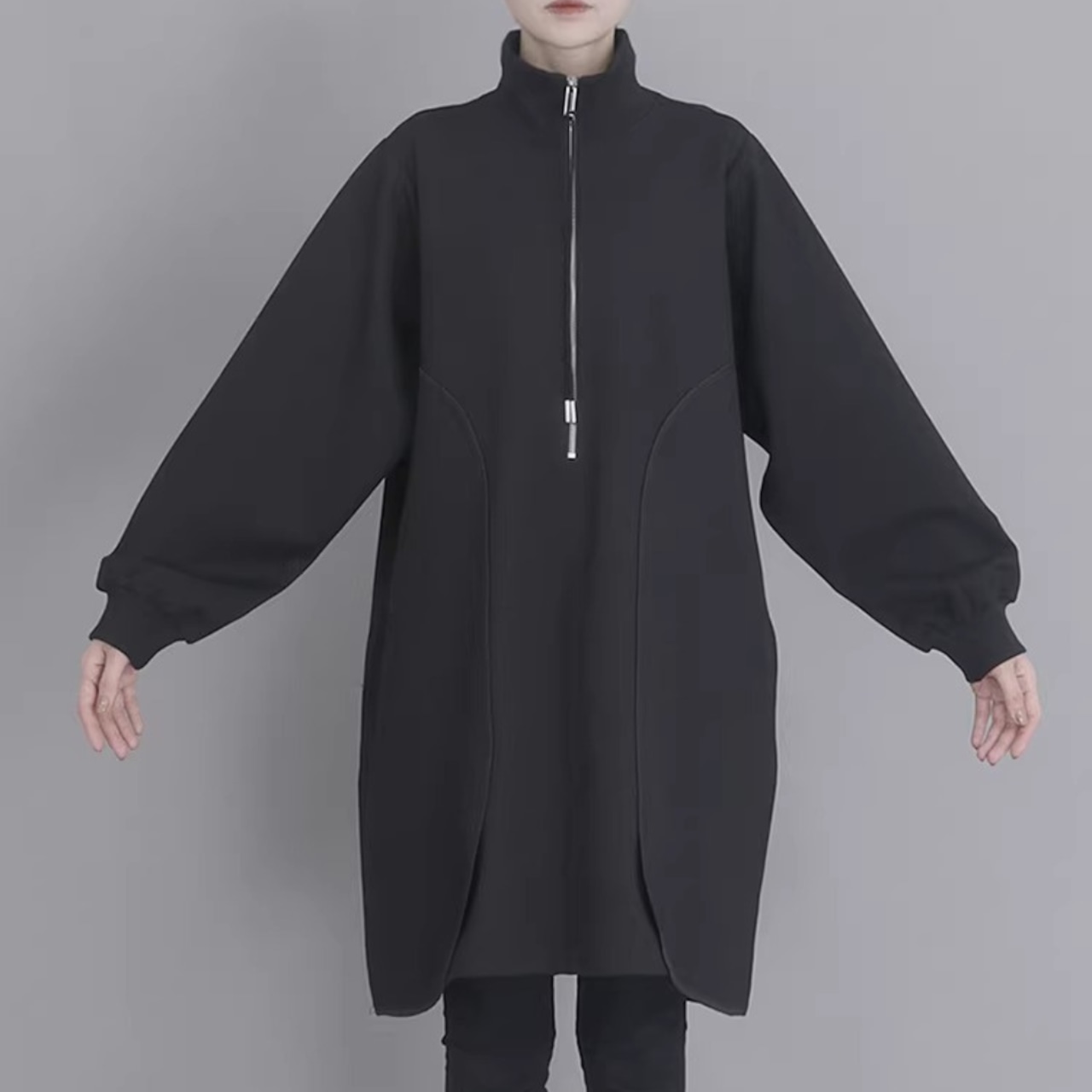 Turtleneck Midi Dress – Black A-Line Loose Fit Casual T-Shirt Dress (ME277)