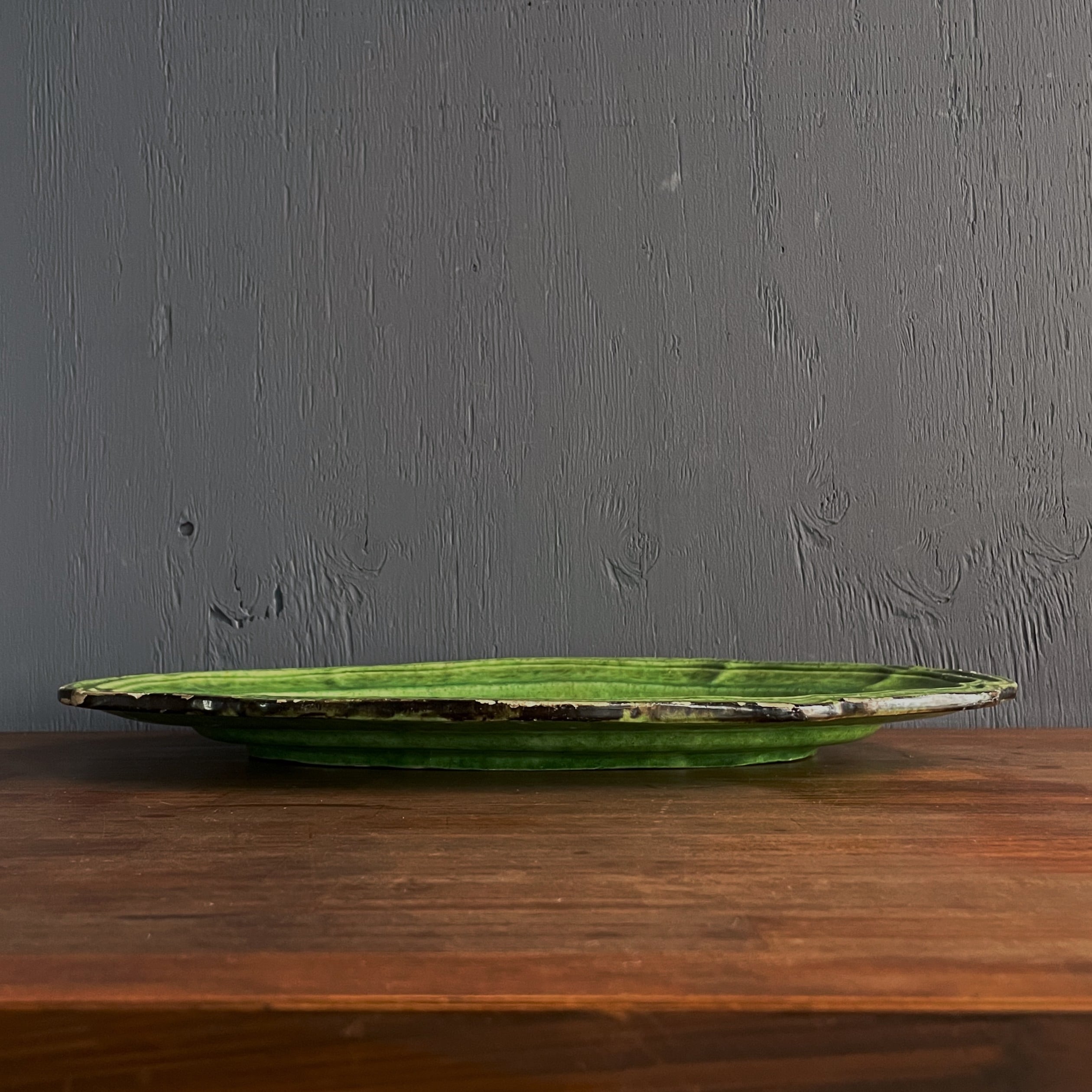 デュルフィ(南仏) 緑釉 オーヴァル皿｜France Dieulefit | SASHIIRO