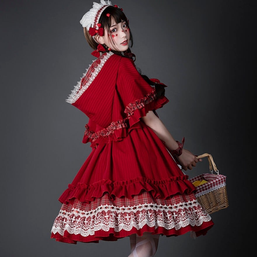クラロリ ケープ 深紅フリル×レース 赤ずきん風デザイン｜WithU