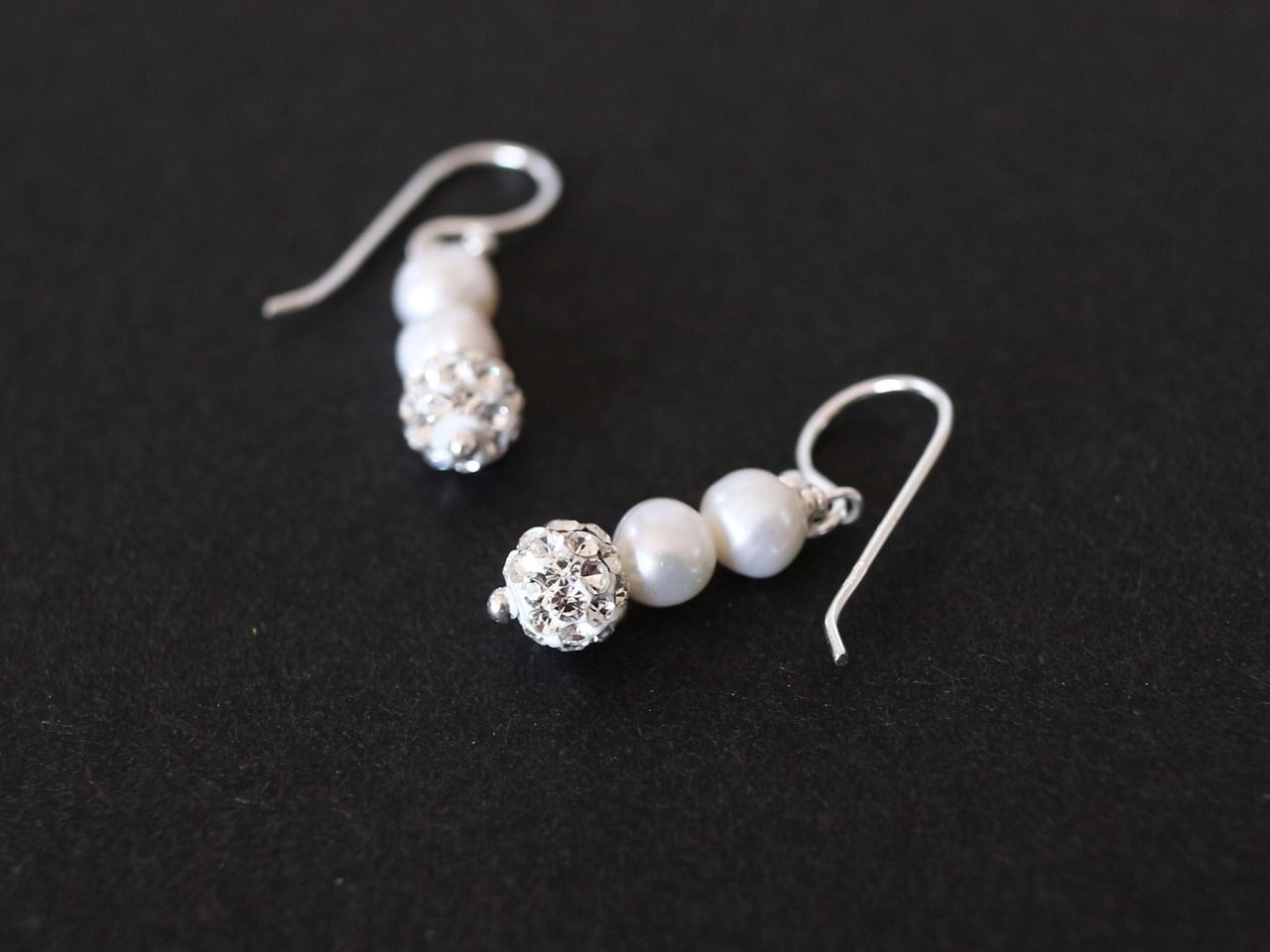 ダブル淡水パールとクリスタルのシルバーピアス