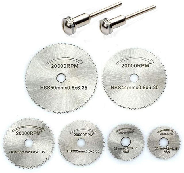 スリッターブレード 丸鋸刃セット 切削ディスク チップソー 丸鋸刃 切削ディスク ミニルーター ビットセット カッター 切断砥石 アルミ切断 切削ディスク直径 （22mm 25mm 32mm 35mm 44mm 50mm）切断鋸 彫刻工具 小径 HSS鋼 金属 木工用 電動研削盤 丸鋸刃セット 電気ドリルに適用可能 高速度鋼切削ディスク 砥石 切断鋸 超硬丸鋸刃 木工用ブレード ミニルーターアクセサリミニルーター/ルーター/マイクログラインダー用(6枚刃+マンドレル*2本 8点セット)