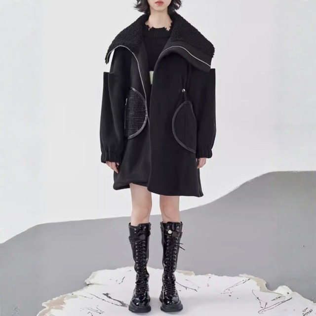 Boa collar asymmetrical coat C1620