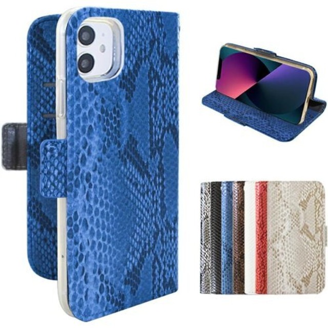 Koda | For iPhone 11 ProMax 対応 ケース手帳型 蛇柄 パイソン柄 ヘビ柄 耐衝撃 スマホケース サイドマグネットクローザー付き スタンド機能付き 手帳ケース 保護カバー カラー:ブルー Blue 2288