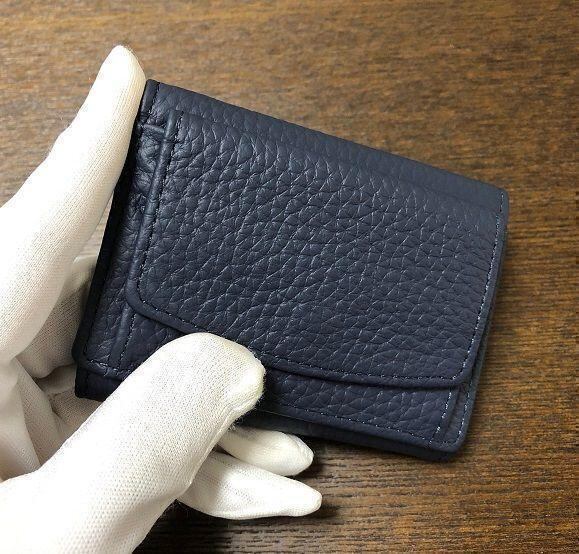 本革三つ折り財布》ミニ財布 薄くて軽い レディース ネイビー | Pay ID