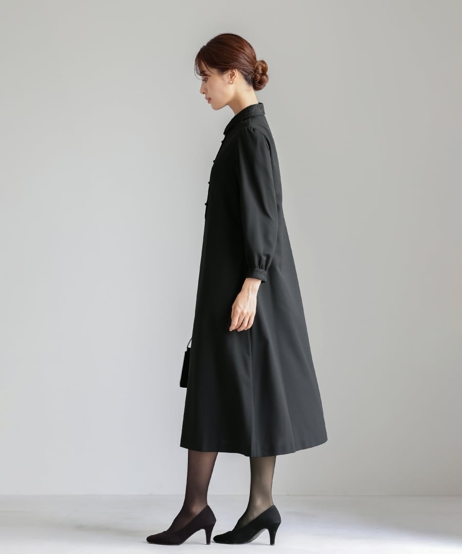 最強配送】喪服・礼服【洗えるフォーマル】胸元レース切り替えデザイン