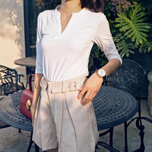 V neck  half sleeve tops（2color）＜t2085＞