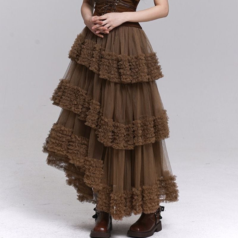 Asymmetrical ruffle tulle skirt 2 colors V2786