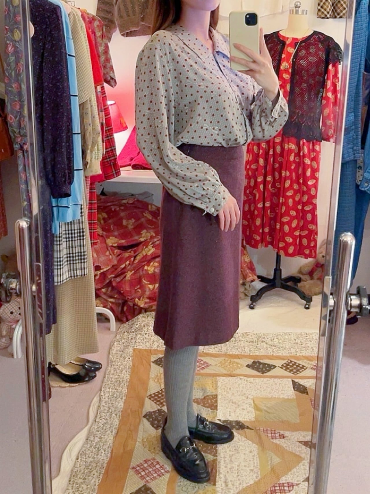 silver ribbon dot blouse