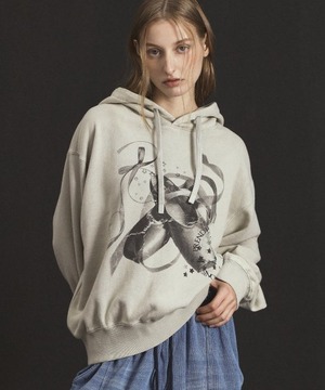 [PRENDA] BALLET RIBBON ACID WASH HOODIE STONE GRAY