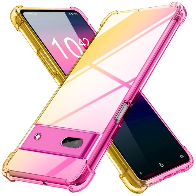 YDIHIHO 適合 Google Pixel 6A 5G 用のケース クリア 薄型 グラデーション色 tpu 耐衝撃 ピンク/ゴールド