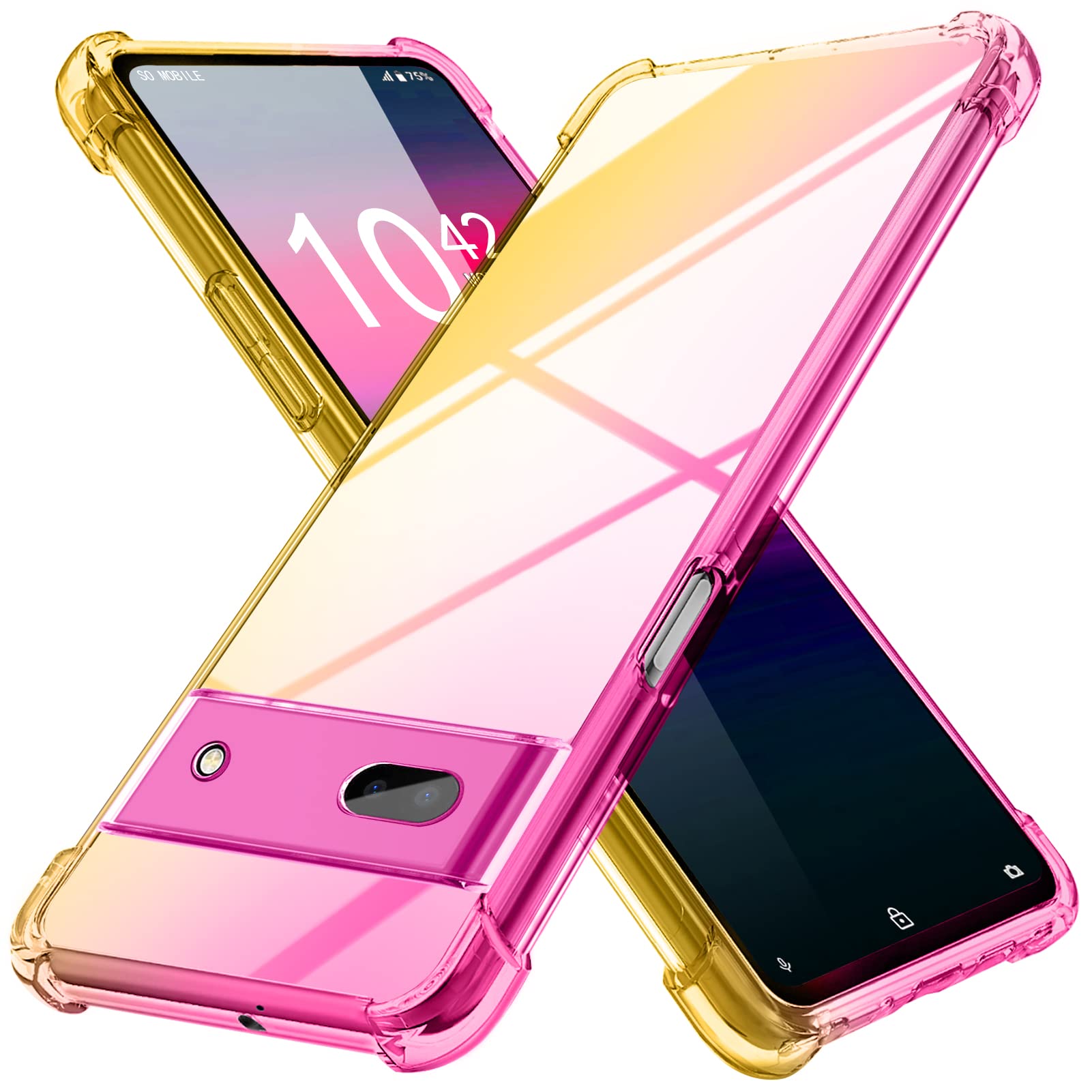 YDIHIHO 適合 Google Pixel 6A 5G 用のケース クリア 薄型 グラデーション色 tpu 耐衝撃 ピンク/ゴールド
