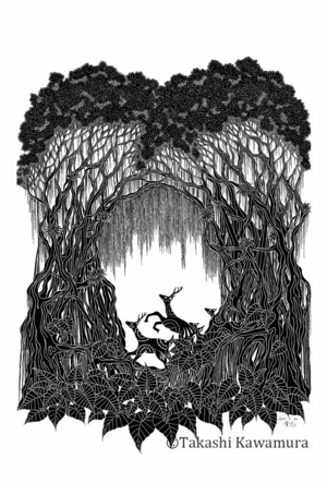 【A４版アートプリント】 鹿とガジュマル