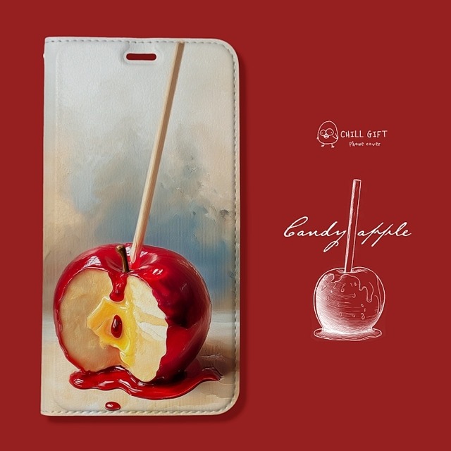 手のひらの中の絵画展~りんご飴~　選べる帯なしorあり　手帳型スマホケース・カバー　iPhone　Android　多機種対応　林檎　フルーツ飴