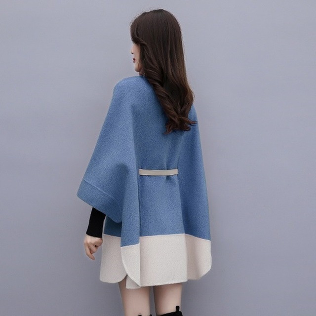 ポンチョコート ケープ マント アウター 羽織 バイカラー リボン ゆったり きれいめ エレガント 上品 お出かけ デート デイリー 通勤 オフィス フレア コート ジャケット 冬アウター Aライン 大人可愛い 大きいサイズ Af5011 Raxia ラクシア