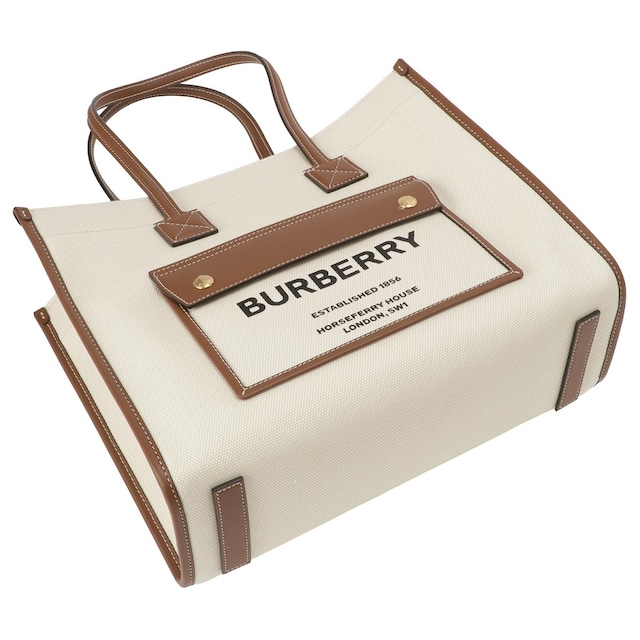 バーバリー BURBERRY 8044138 A1395 ツートン キャンバス＆レザー スモール フレヤトートバッグ ショルダーバッグ ナチュラル/タン レディース メンズ ユニセックス SM POCKET DTL