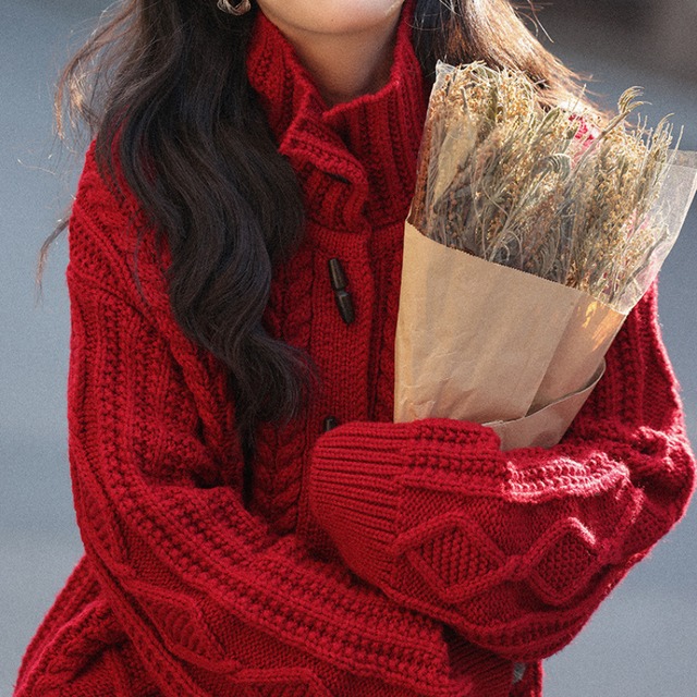 cable-knit cardigan　J00366