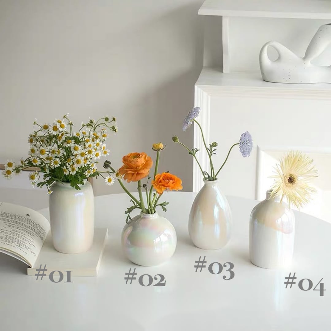 オーロラフラワーベース ホワイト 白 可愛い かわいい 花瓶 ガラス