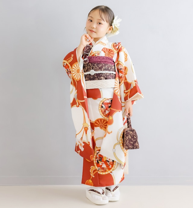七五三着物 5歳-小柄7歳/110cm 女の子 ララモア　赤 白 【I133-B350(31312-31248)】