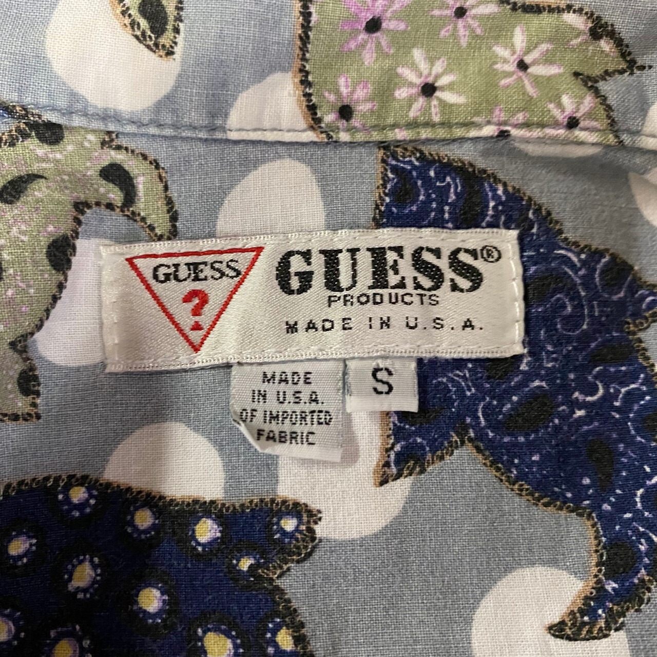 90年代 USA製 GUESS ゲス 半袖 コットン 魚 ドット柄 ペイズリー柄 花 