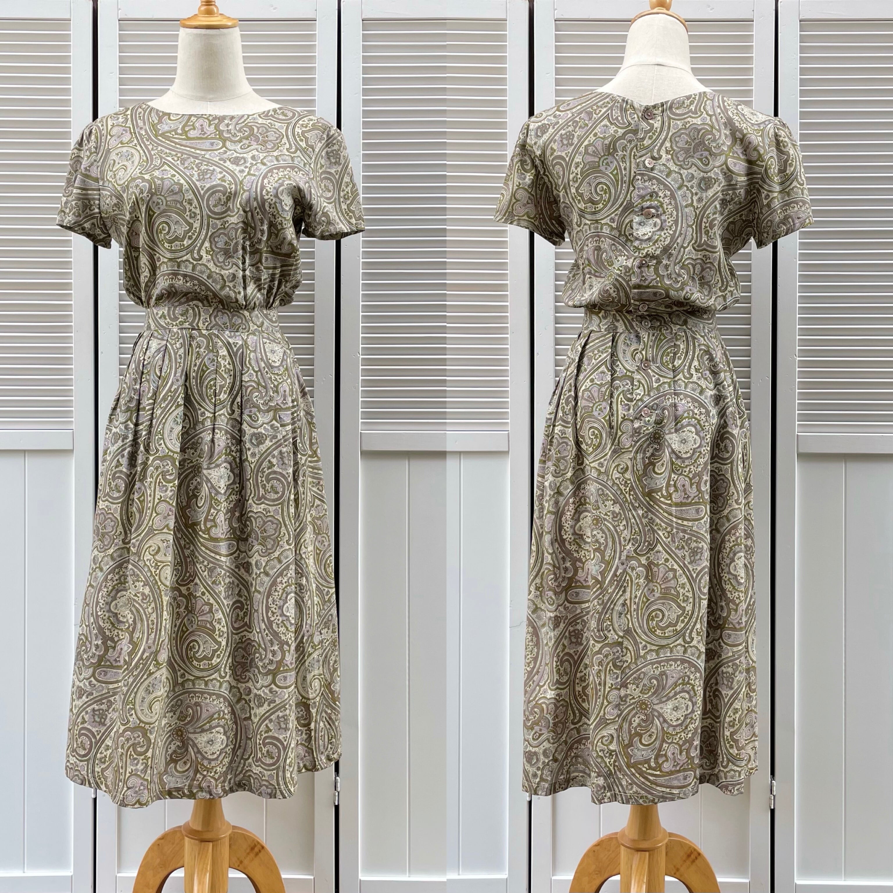 LONDON TIMES☆ペイズリー柄コットンワンピース paisley cotton dress 〈レトロ古着 ペイズリー柄 コットン