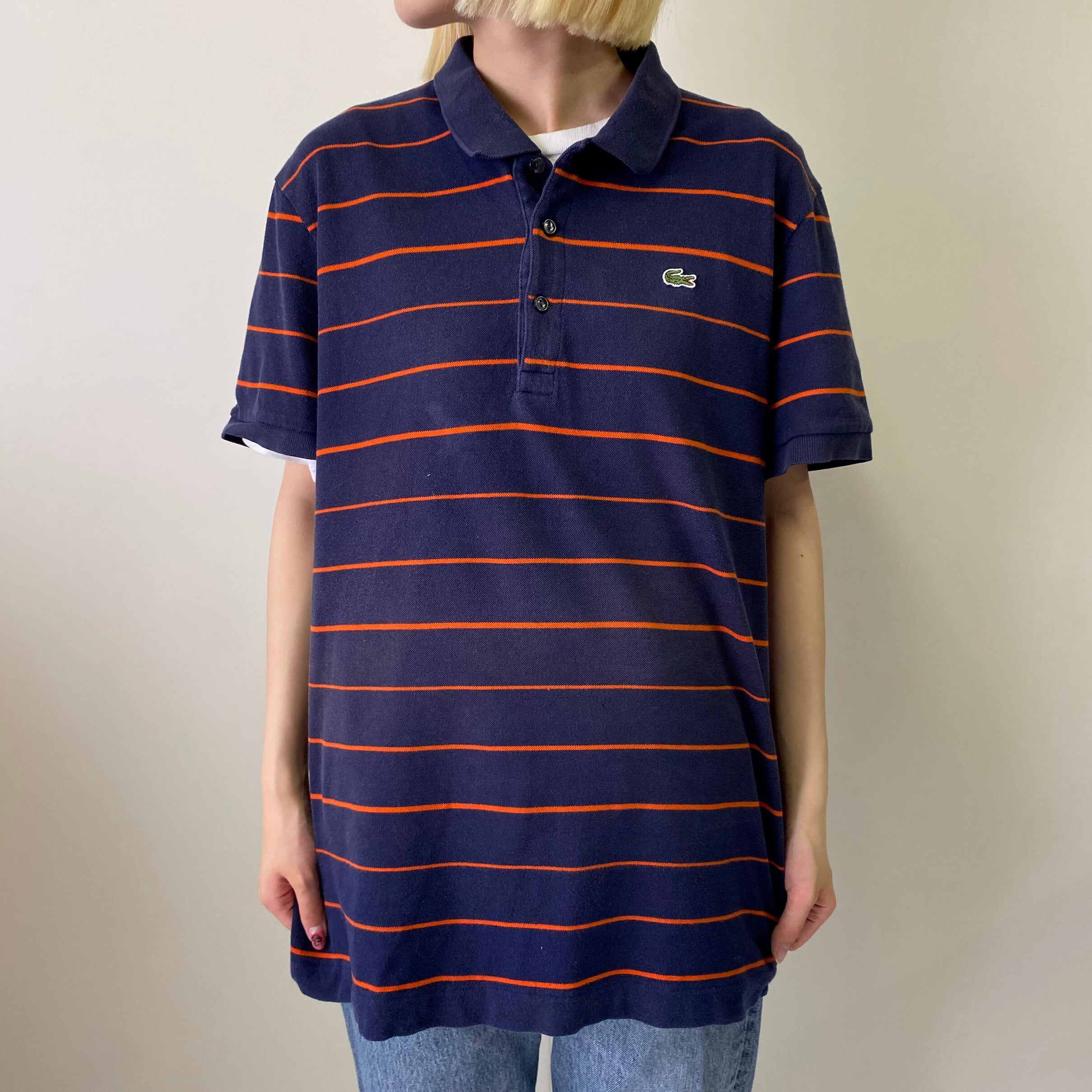 90年代 LACOSTE ラコステ ボーダー ポロシャツ メンズL相当 古着 90s