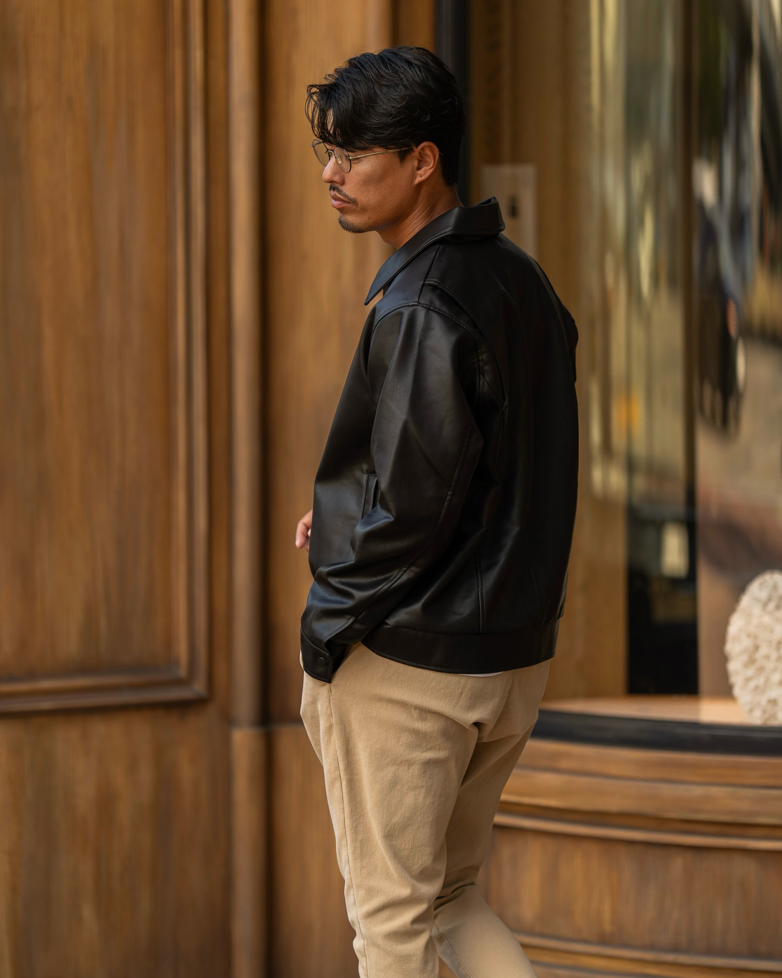 Synthetic Leather Zip Up Jacket［2465amy-3］レザージャケット