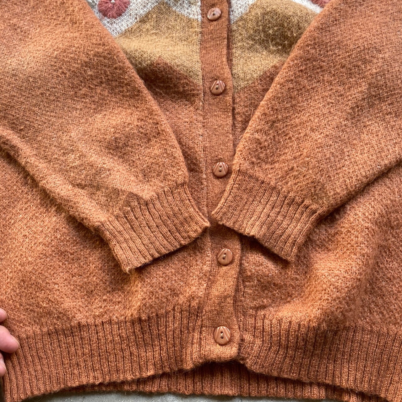 古着 ビンテージ 編み フランジ 花柄 モヘア ウール 巻きスカート  