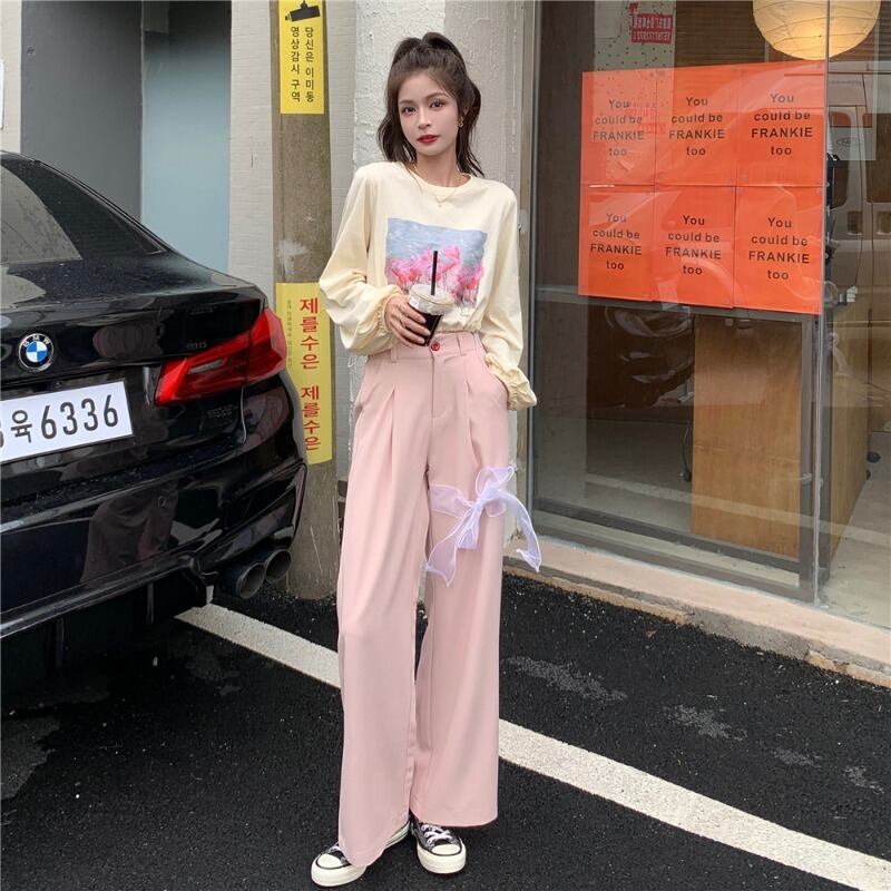 プリント柄ショートTシャツ トップス ルーズリボン ロング 大人ガーリー スウィート キュート カジュアル YY-ファッション71235564683