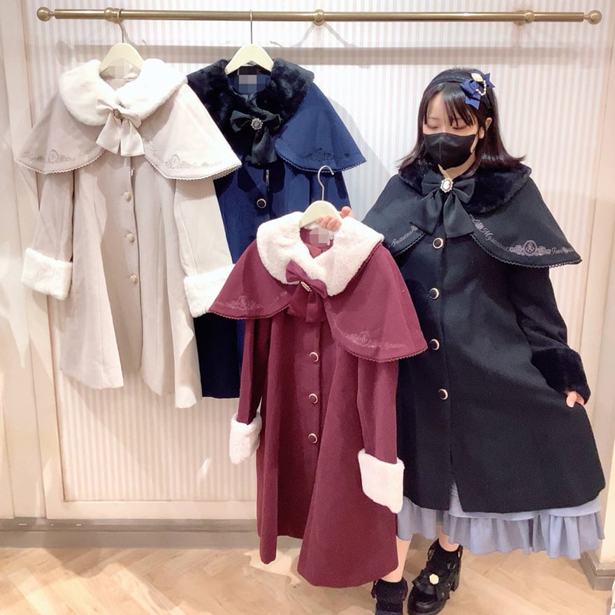 ロリィタ クラロリ ケープ付 ロングコート 刺繍 ファー 襟 刺繍